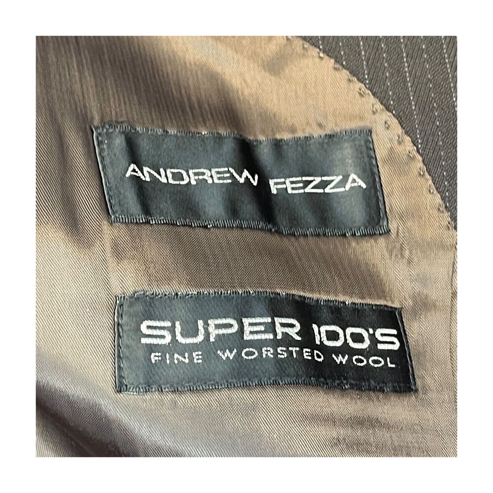 Andrew Fezza Blazer Jacket Men 42R Gray Striped Wool Notch Lapel Single Breasted - Picture 5 of 12